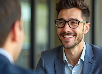 Contented Young Businessman Observing Candidate During Job Interview